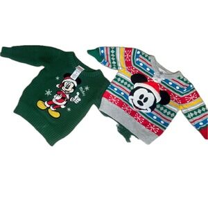 Disney Baby Mickey Mouse Christmas Holiday Sweaters 3/6 12M knit Green